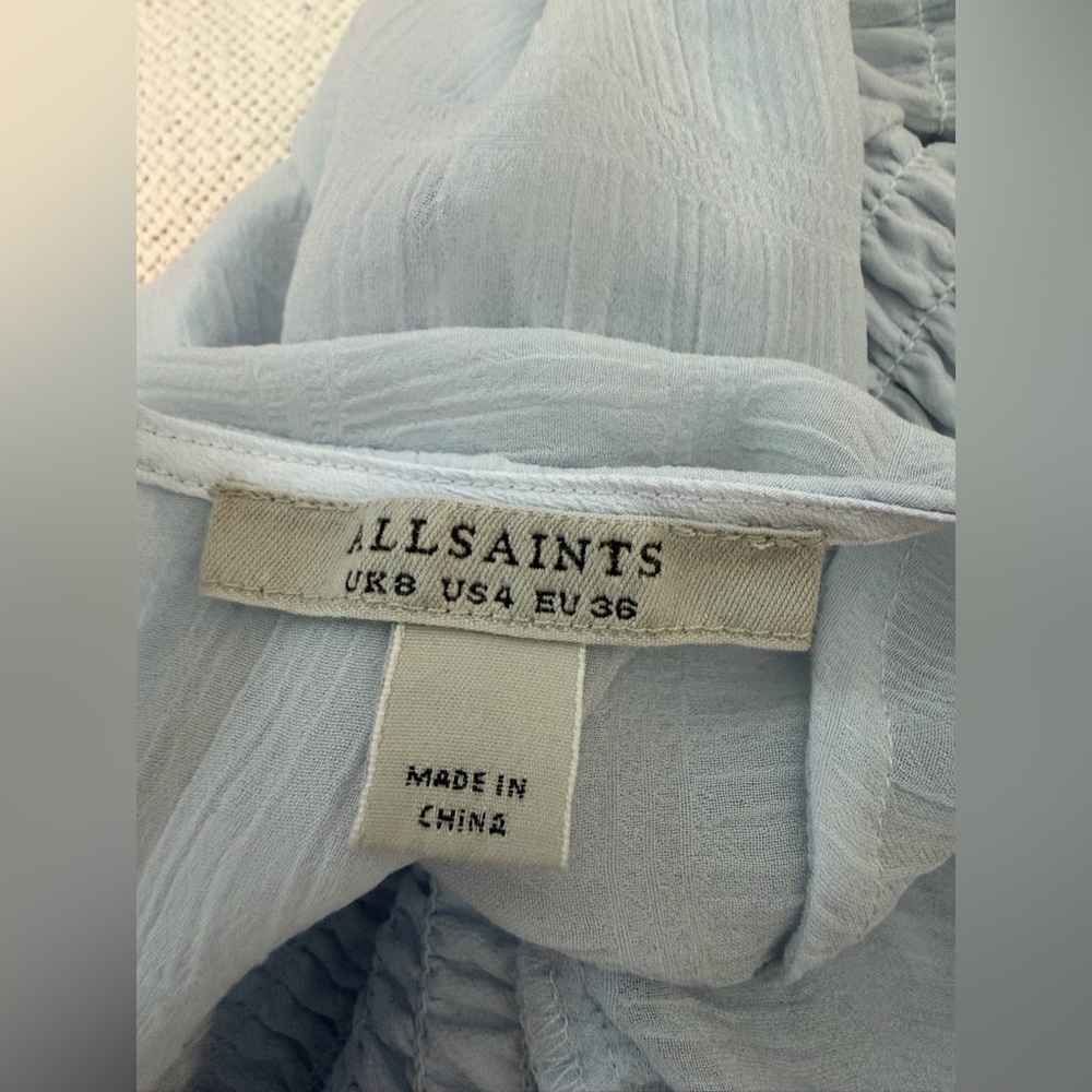 All Saints Light Blue Smocked Peplum Blouse - Picture 6 of 8